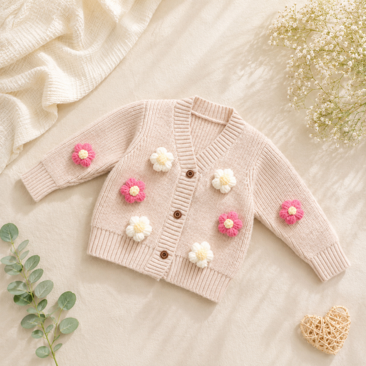Floral Knit Baby Cardigan