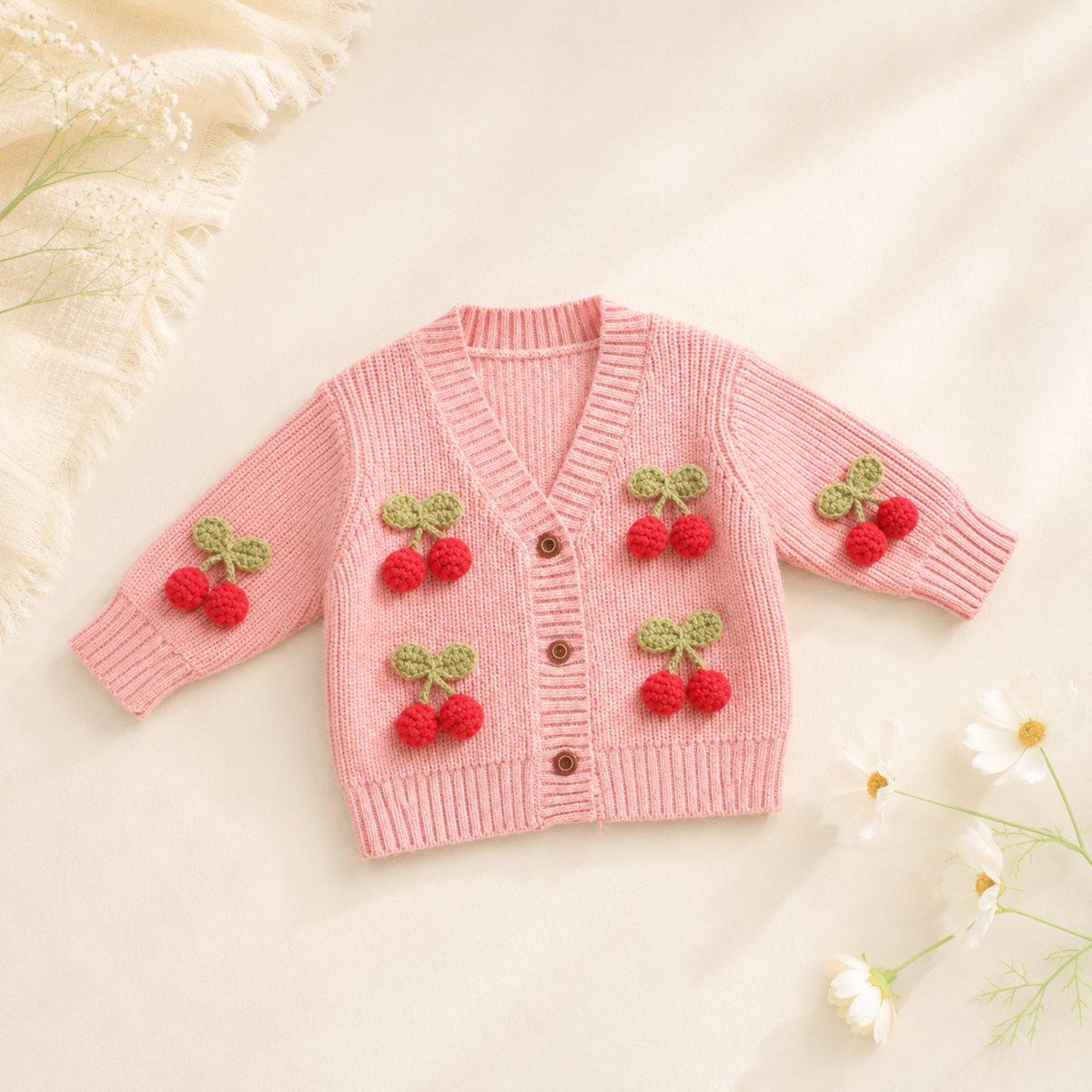 Cherry Knit Baby Cardigan