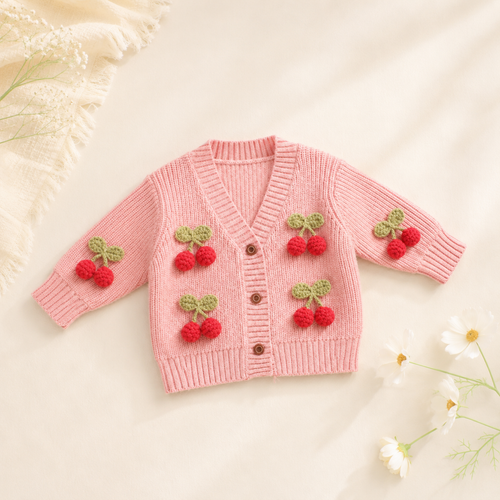 Cherry Knit Baby Cardigan