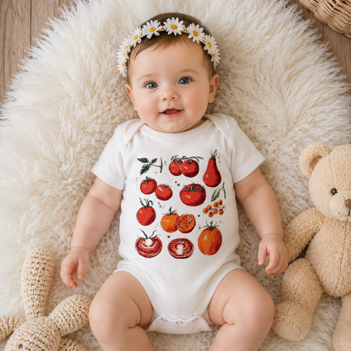 Vintage Tomato Print Baby Bodysuit
