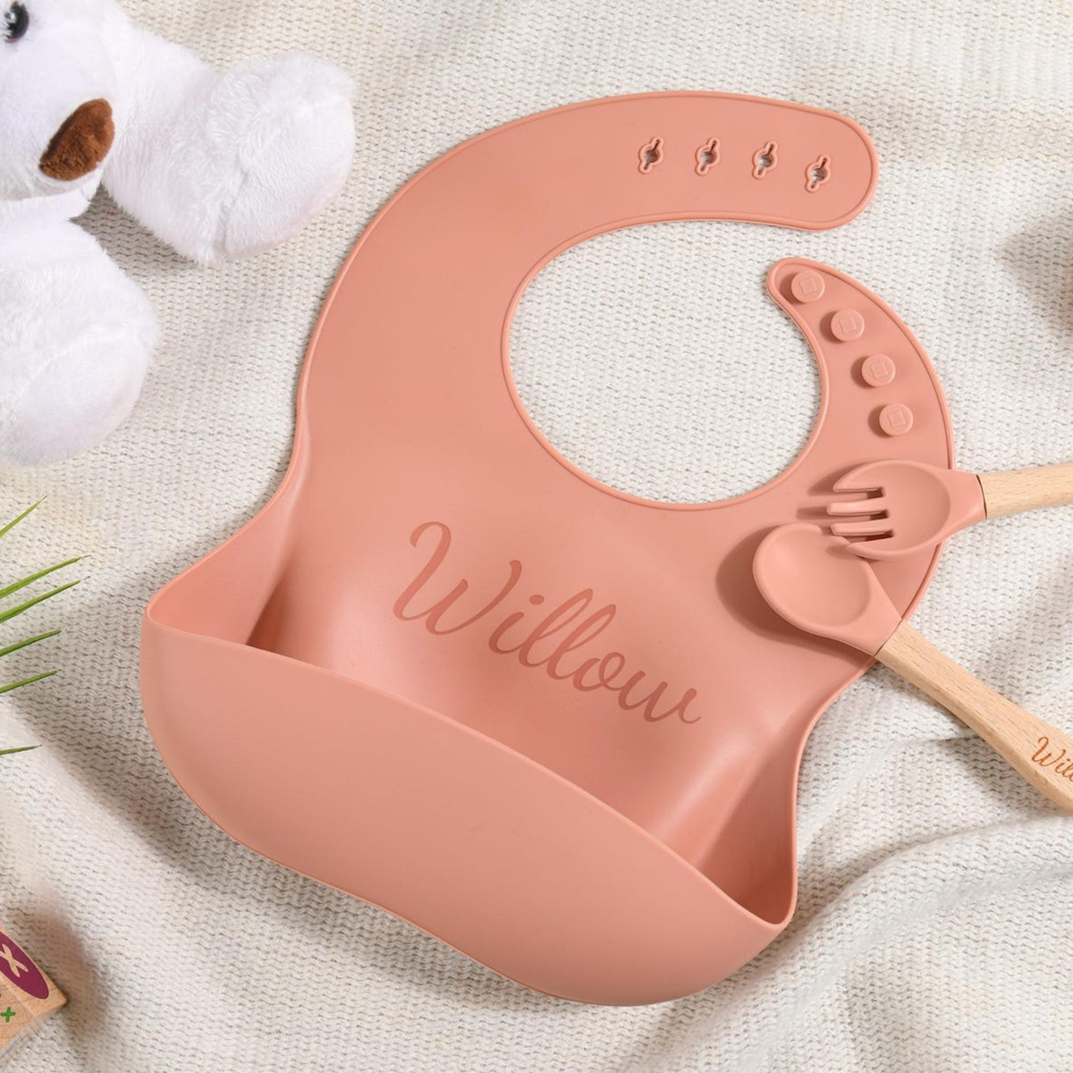Personalized 4-Piece Bear Baby Feeding Set