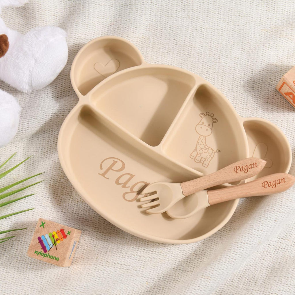 Personalized 4-Piece Bear Baby Feeding Set