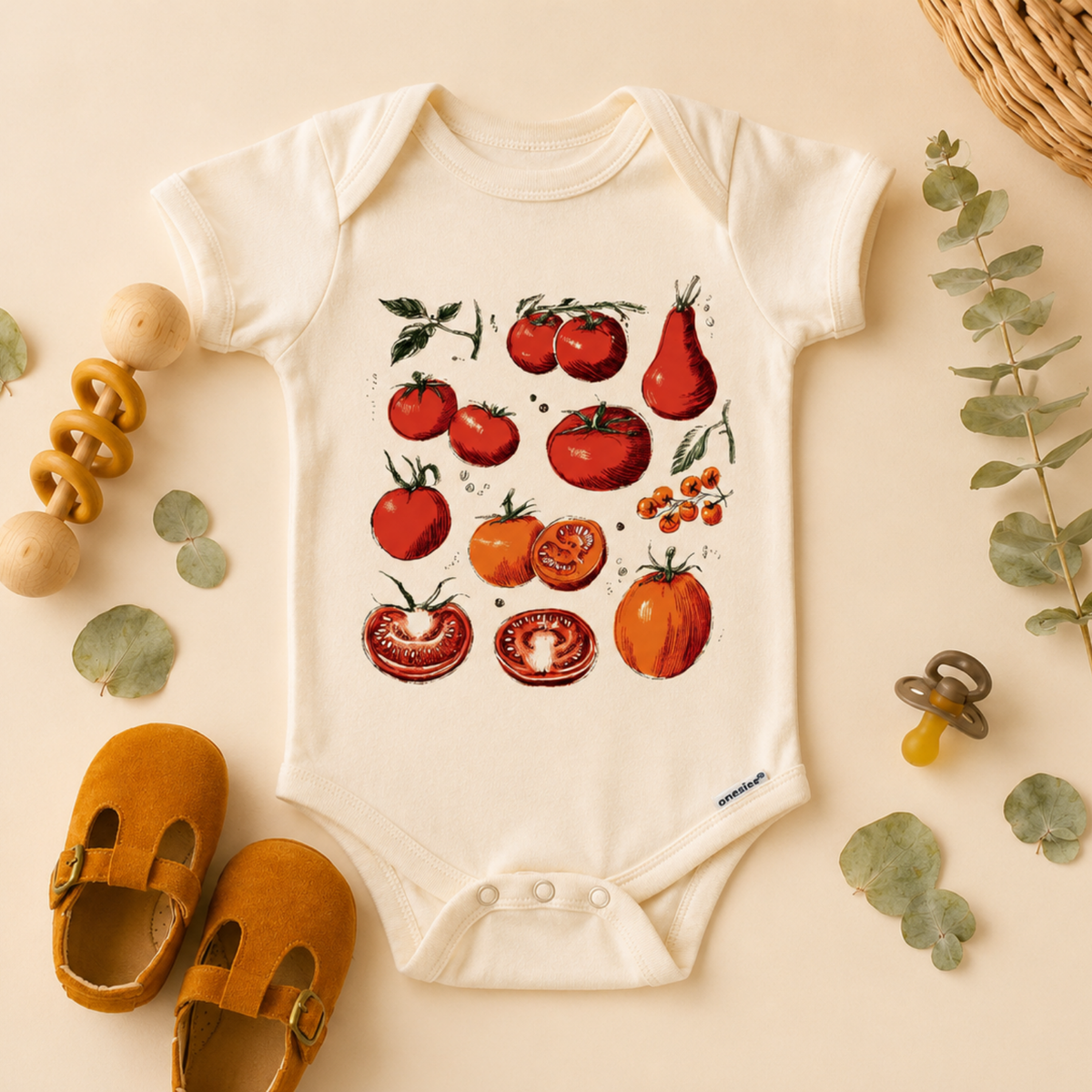 Vintage Tomato Print Baby Bodysuit