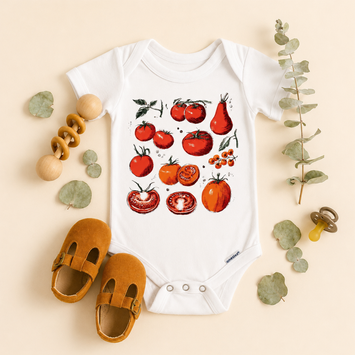 Vintage Tomato Print Baby Bodysuit