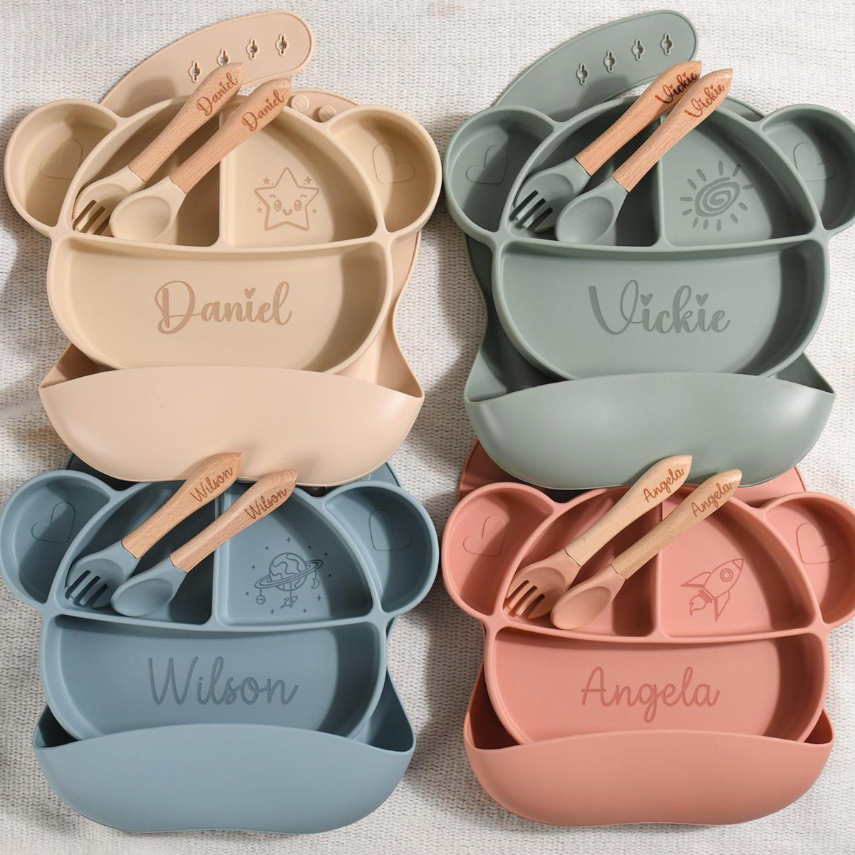 Personalized 4-Piece Bear Baby Feeding Set