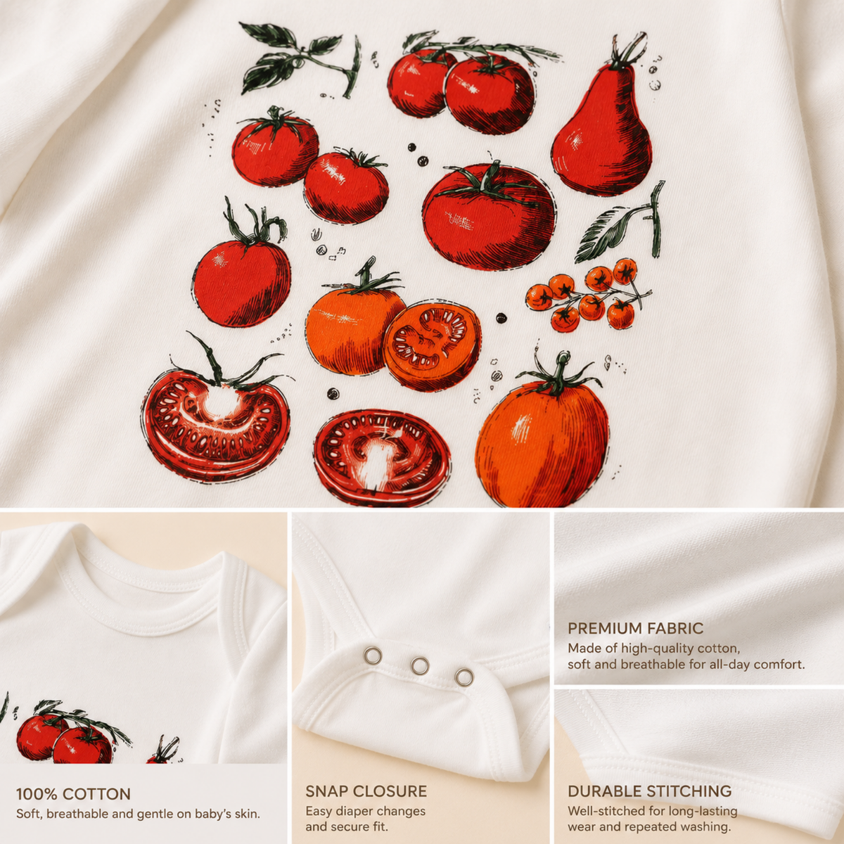 Vintage Tomato Print Baby Bodysuit