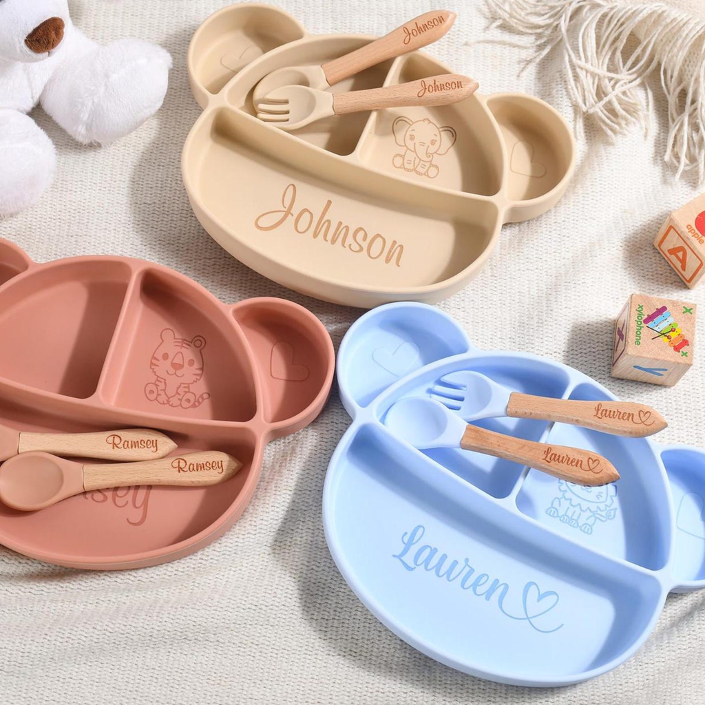 Personalized 4-Piece Bear Baby Feeding Set