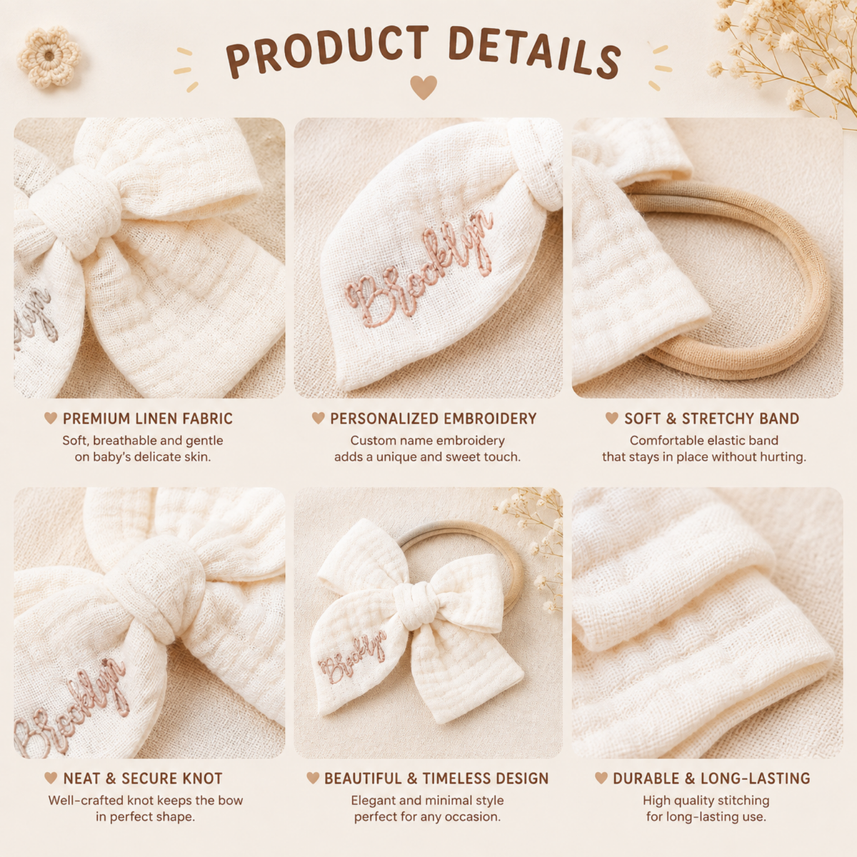 Personalized Hand-Tied Bow Headband