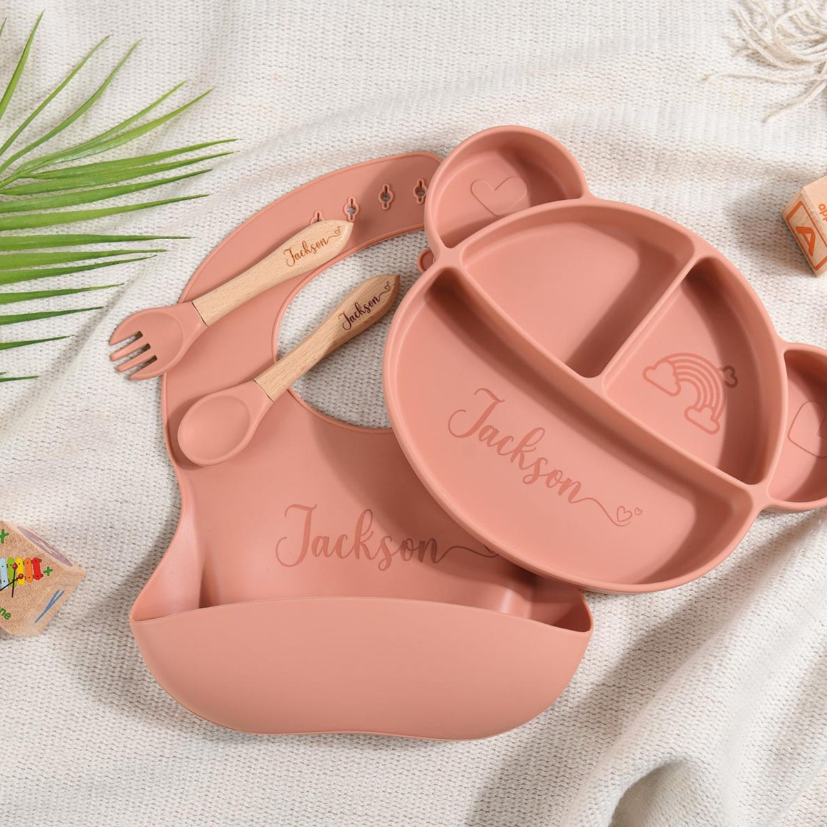Personalized 4-Piece Bear Baby Feeding Set