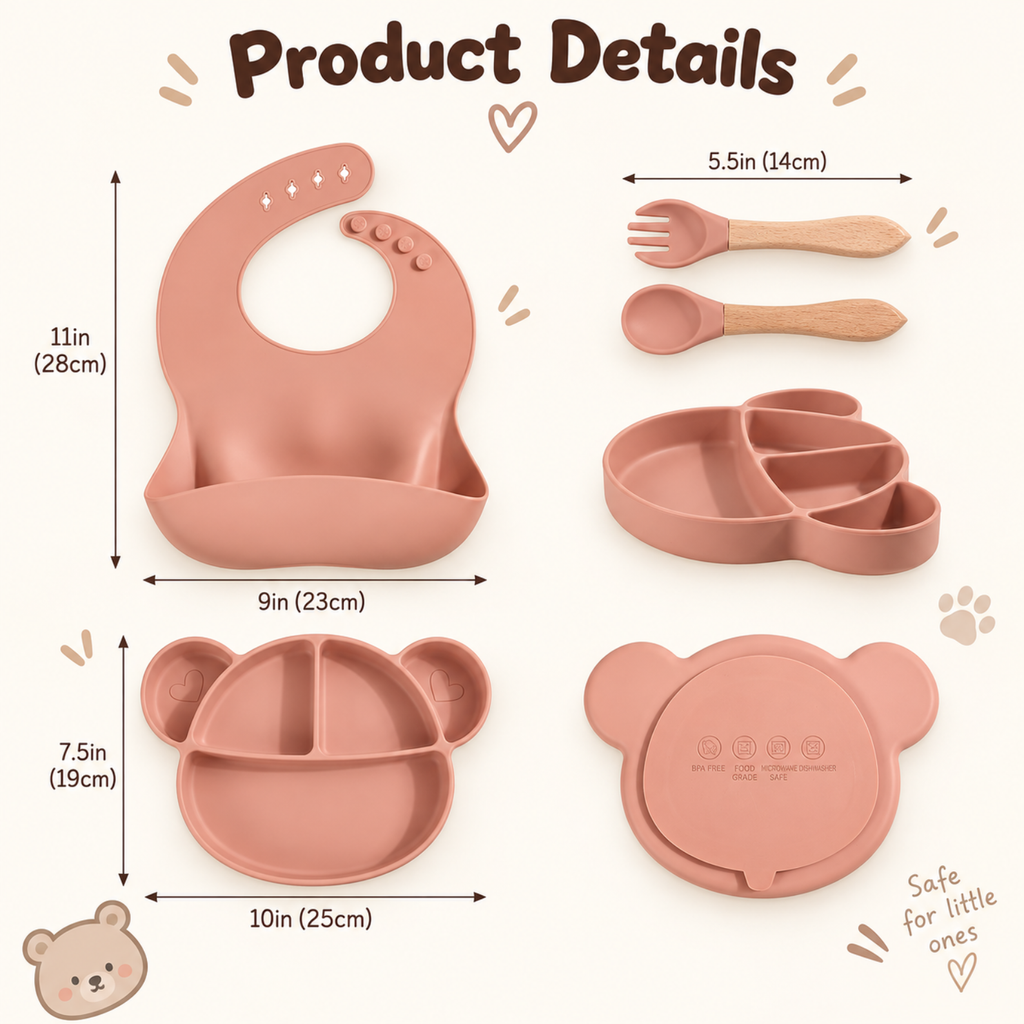 Personalized 4-Piece Bear Baby Feeding Set