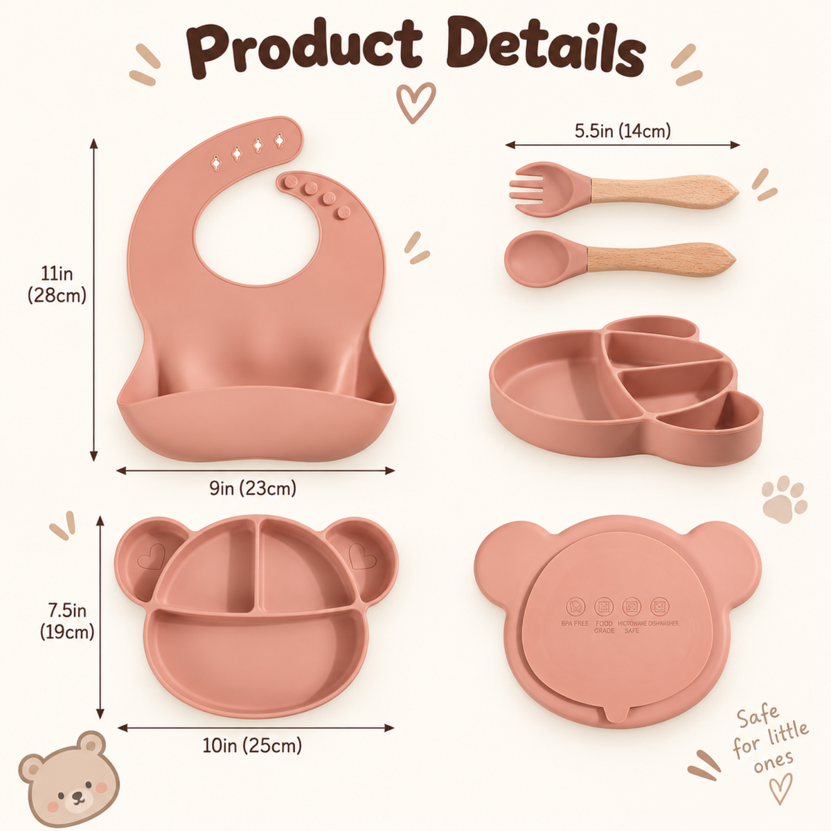 Personalized 4-Piece Bear Baby Feeding Set