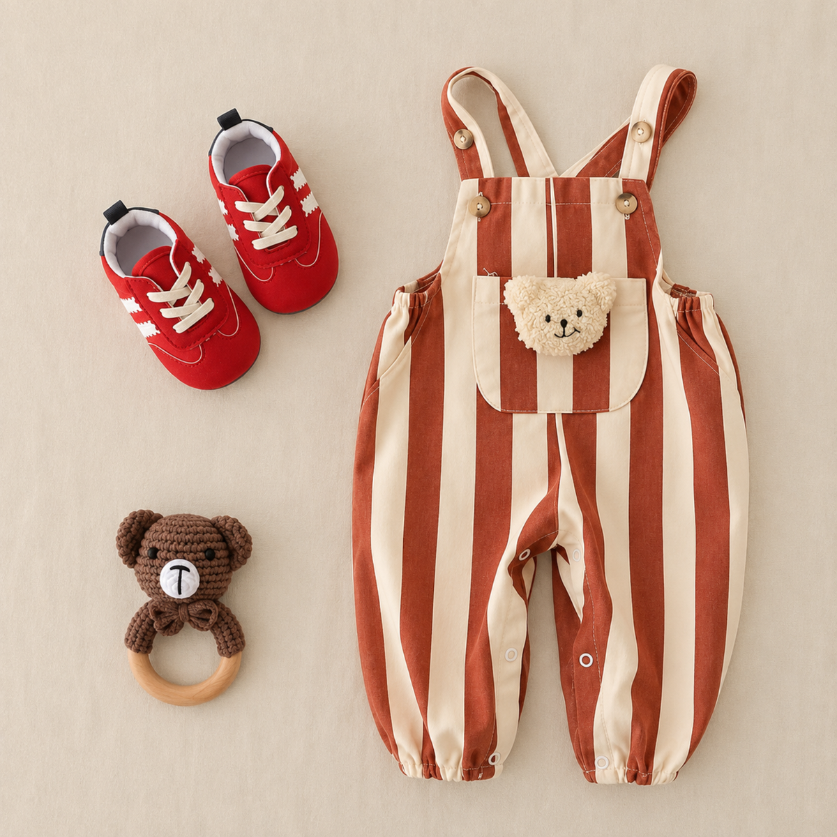 Striped Bear Pocket Baby Romper